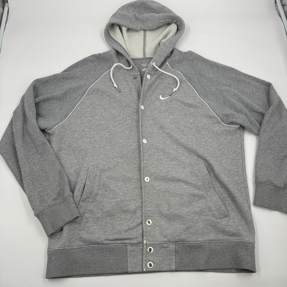 Nike Athletic Dept Hooded Varsity Jacket Mens Large Grey Snap 521482-063